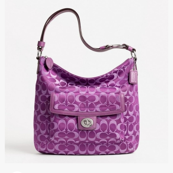 Coach Handbags - COACH Penelope Convertible Hobo Handbag Logo Print- Plum